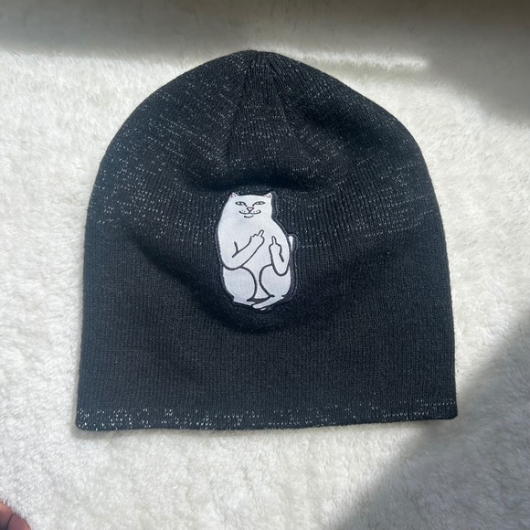 RIPNDIP Lord Nermal Middle Finger Black Beanie Knit Hat - Picture 1 of 5